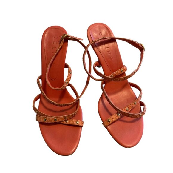 Vintage Celine Orange Python Snake sexy strapy Gladiator Sandals stiletto heels - Picture 3 of 11